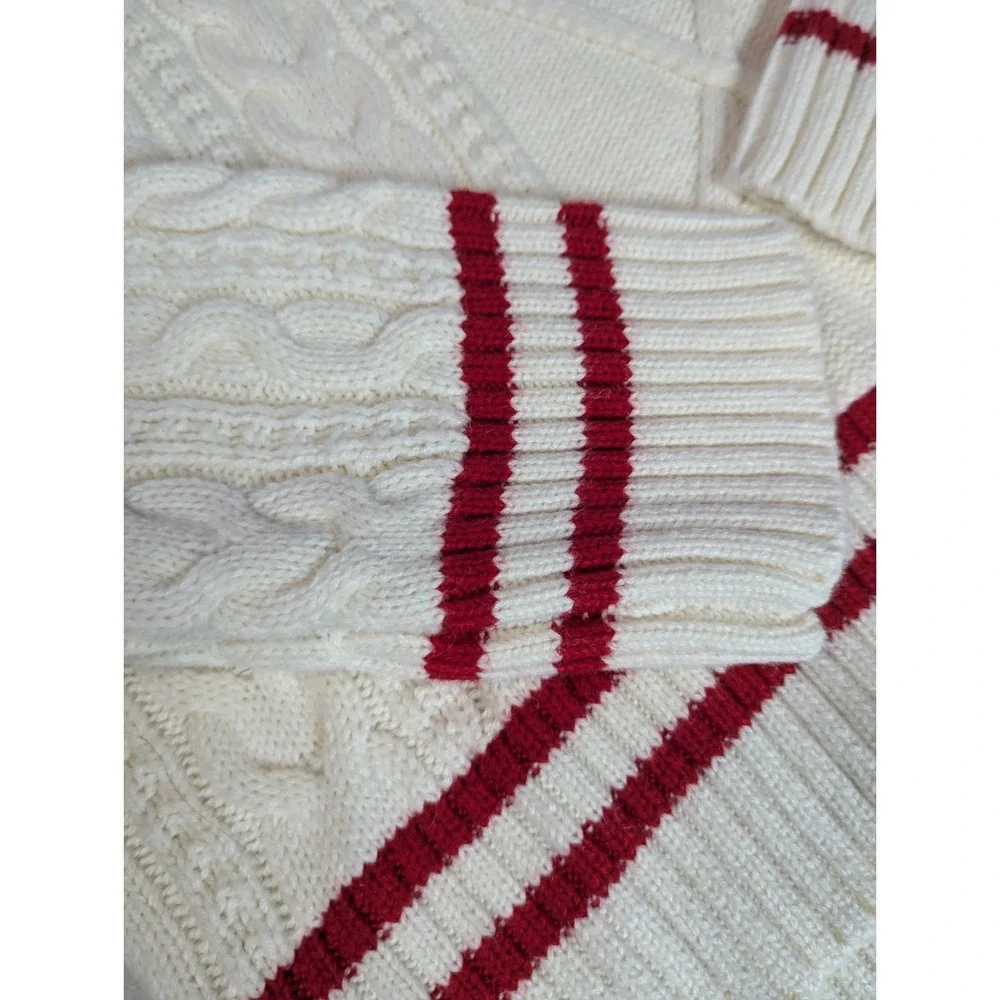 mi ami for francesca's V-Neck Cable Knit Sweater Red & Cream Varsity XS - Picture 9 of 11